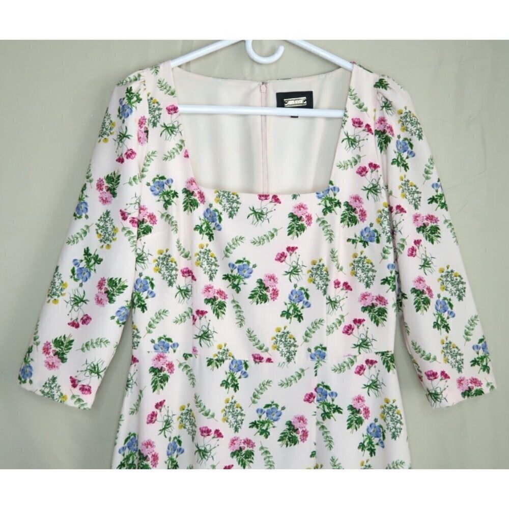 Alexia Admor White Floral Smocked Long Sleeve Midi Dress Stretch Size 10 - Picture 2 of 10